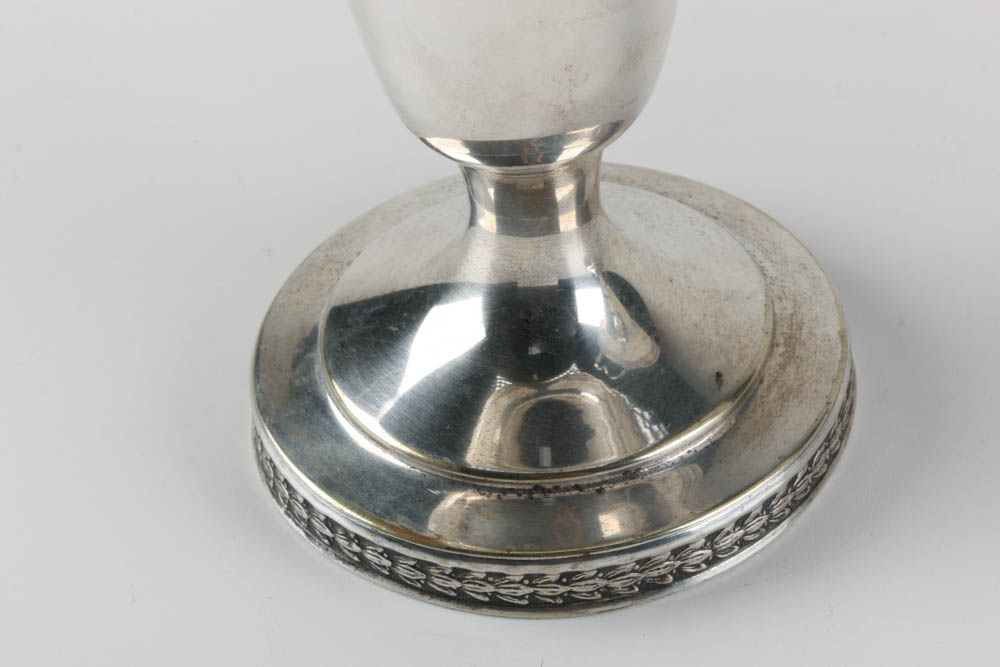 Pair of Antique Silver Plated Vases with Ruffled Rim and Handles