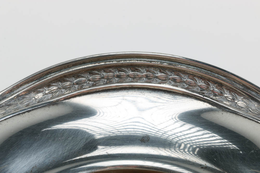 Pair of Antique Silver Plated Vases with Ruffled Rim and Handles