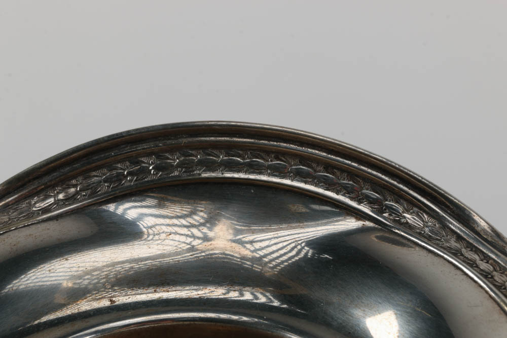 Pair of Antique Silver Plated Vases with Ruffled Rim and Handles