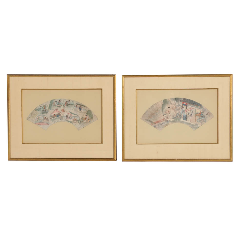 Pair of Framed Chinese Folded Fan Prints
