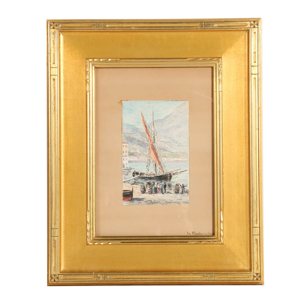 "In Mentone Harbor", Watercolor by Frank Henry Shapleigh