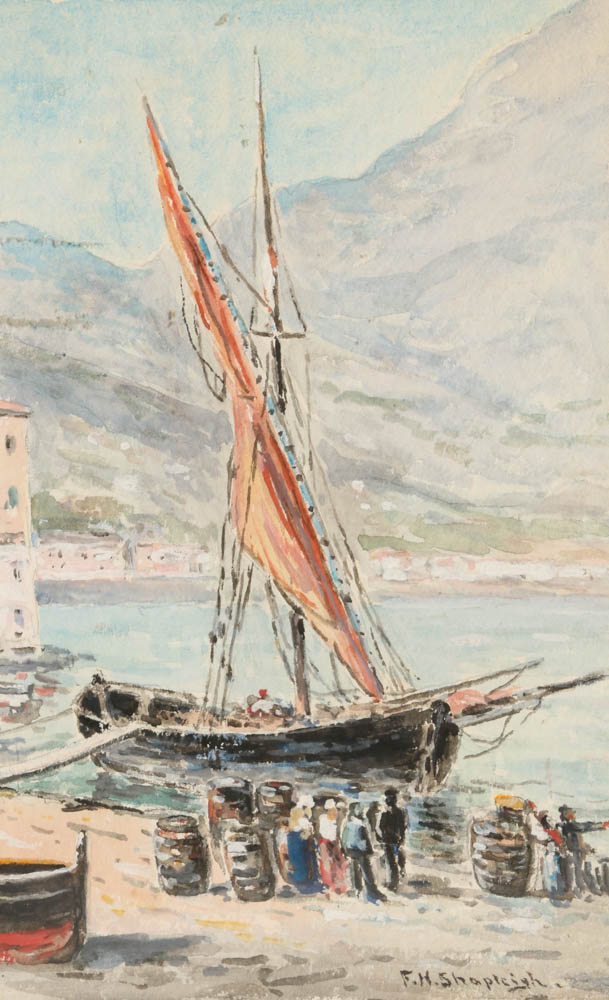 "In Mentone Harbor", Watercolor by Frank Henry Shapleigh