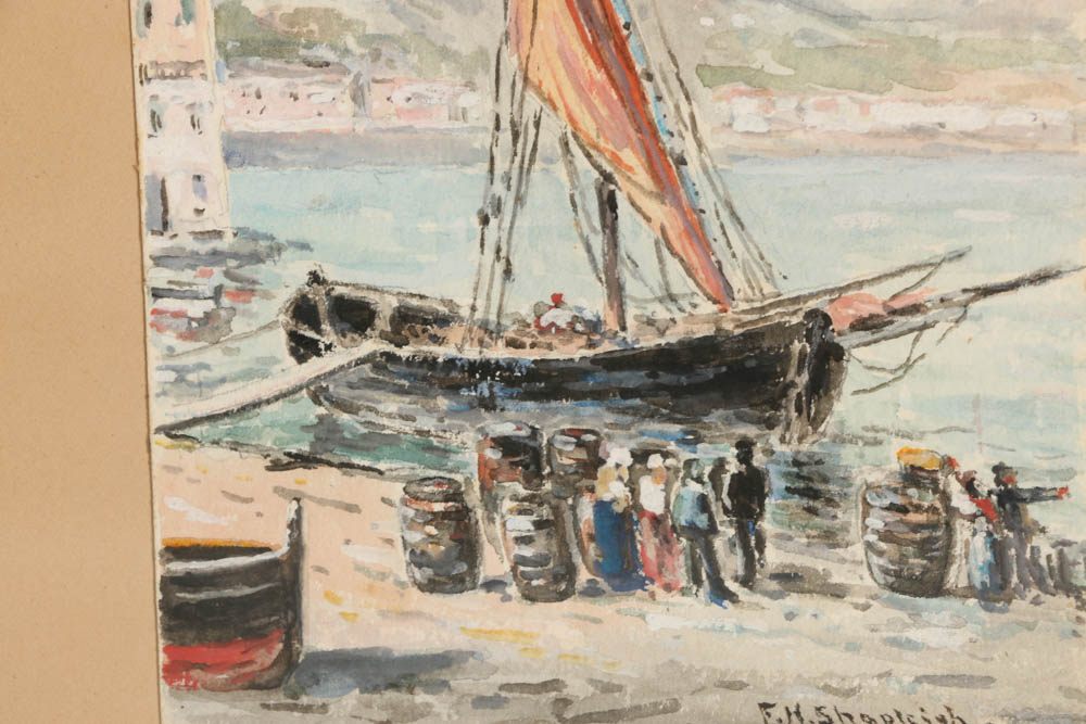 "In Mentone Harbor", Watercolor by Frank Henry Shapleigh