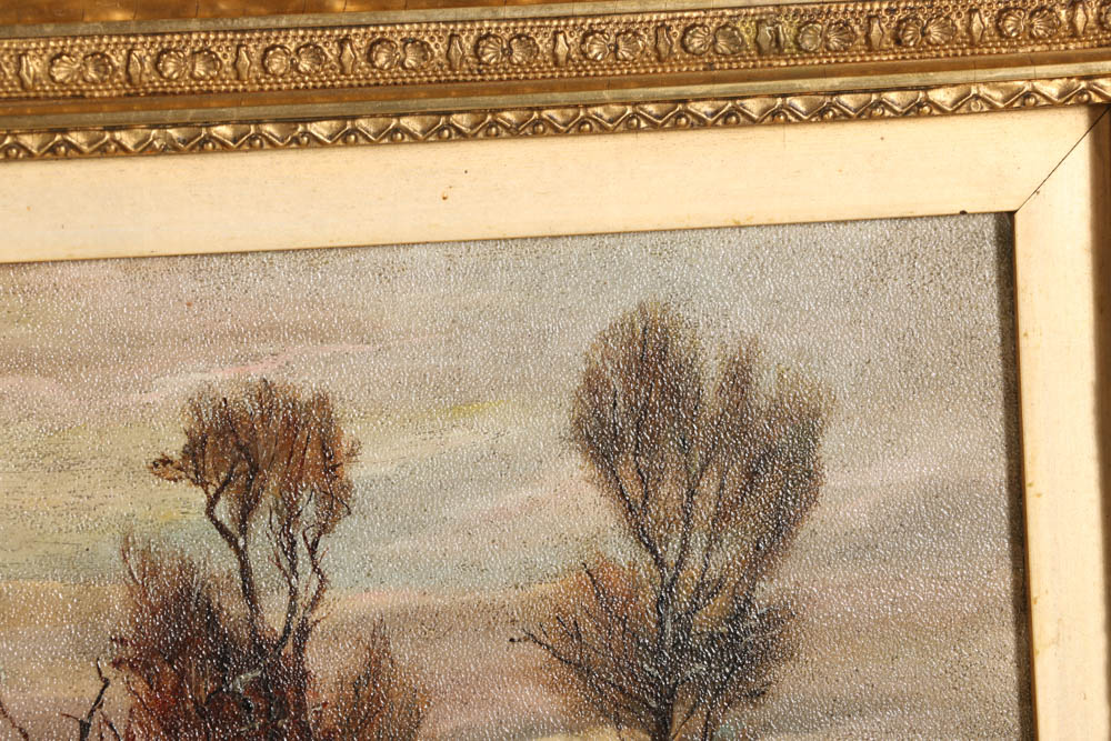 Original Oil On Canvas On Board Winter Landscape