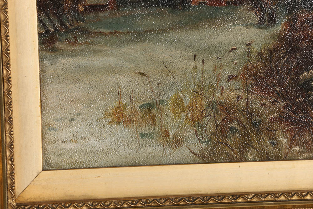 Original Oil On Canvas On Board Winter Landscape