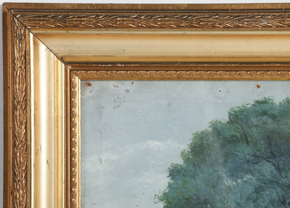 Circa 1908 Painting of English Landscape and Millstream, Signed