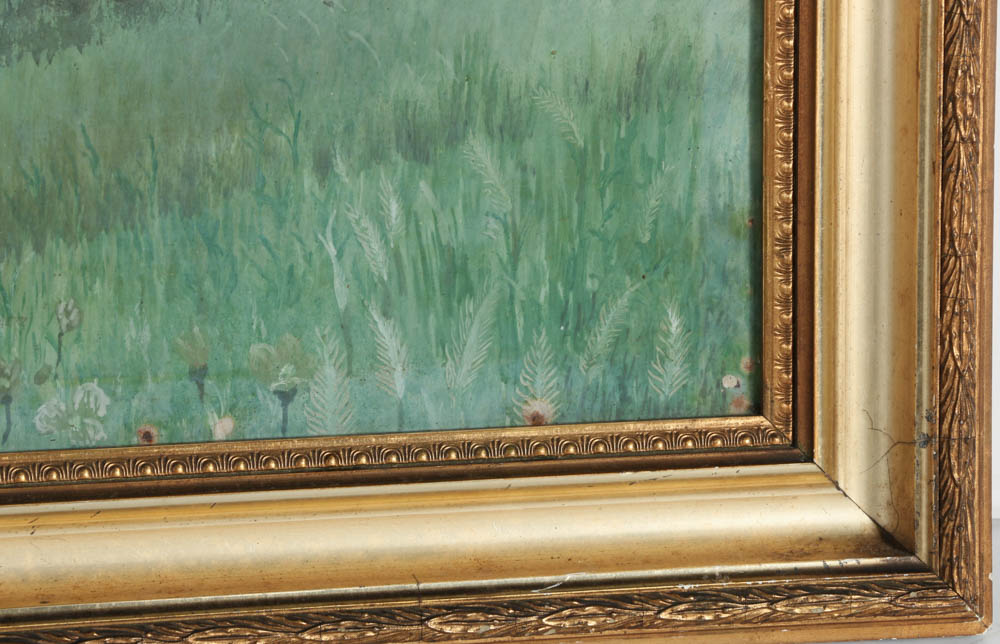 Circa 1908 Painting of English Landscape and Millstream, Signed