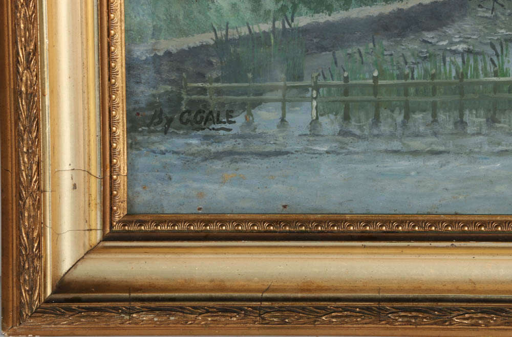 Circa 1908 Painting of English Landscape and Millstream, Signed