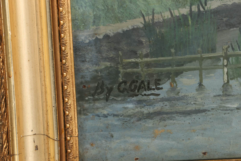 Circa 1908 Painting of English Landscape and Millstream, Signed