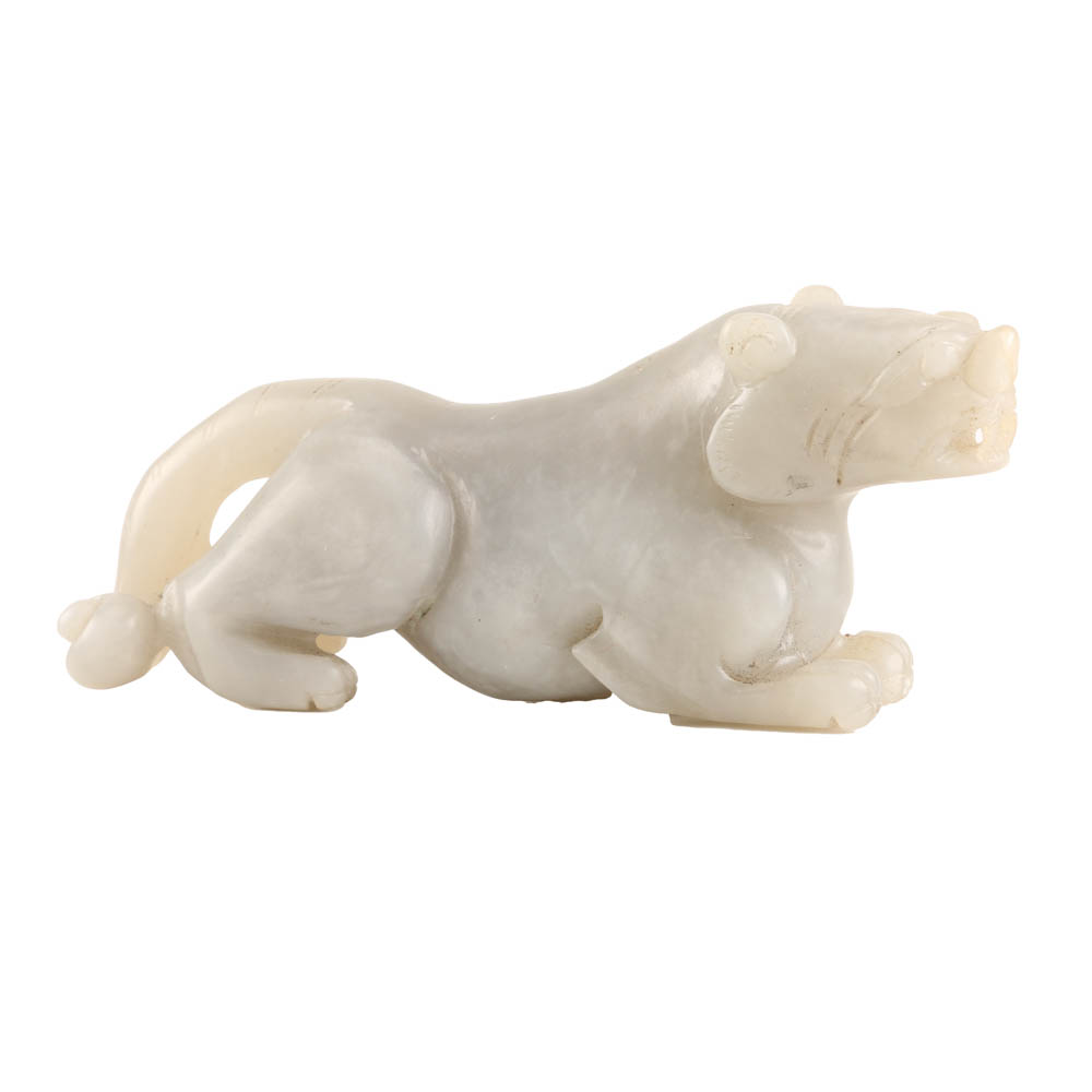 Carved Chinese Nephrite Jaguar Recling