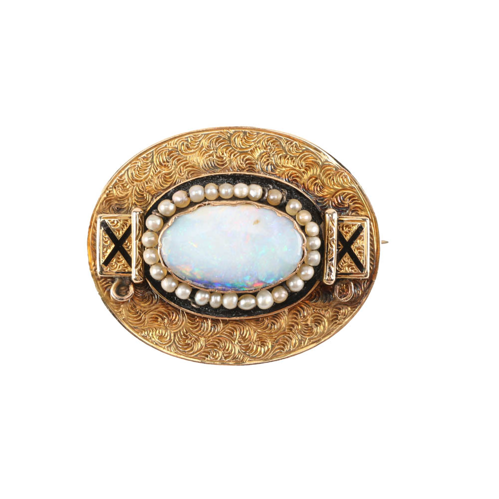14K Yellow Gold Victorian Opal Brooch