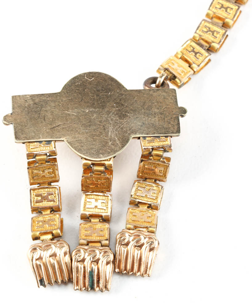 Victorian Gold Filled Book Chain Necklace with Sardonyx Cameo