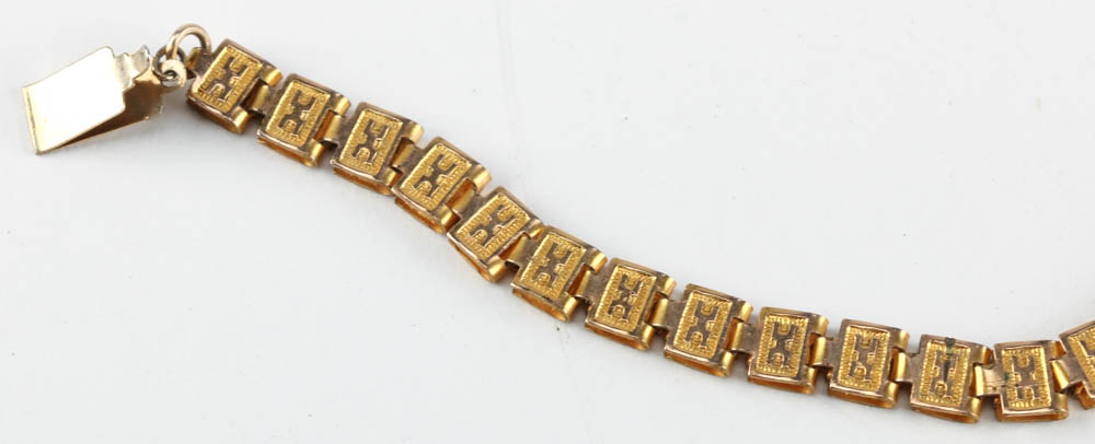 Victorian Gold Filled Book Chain Necklace with Sardonyx Cameo