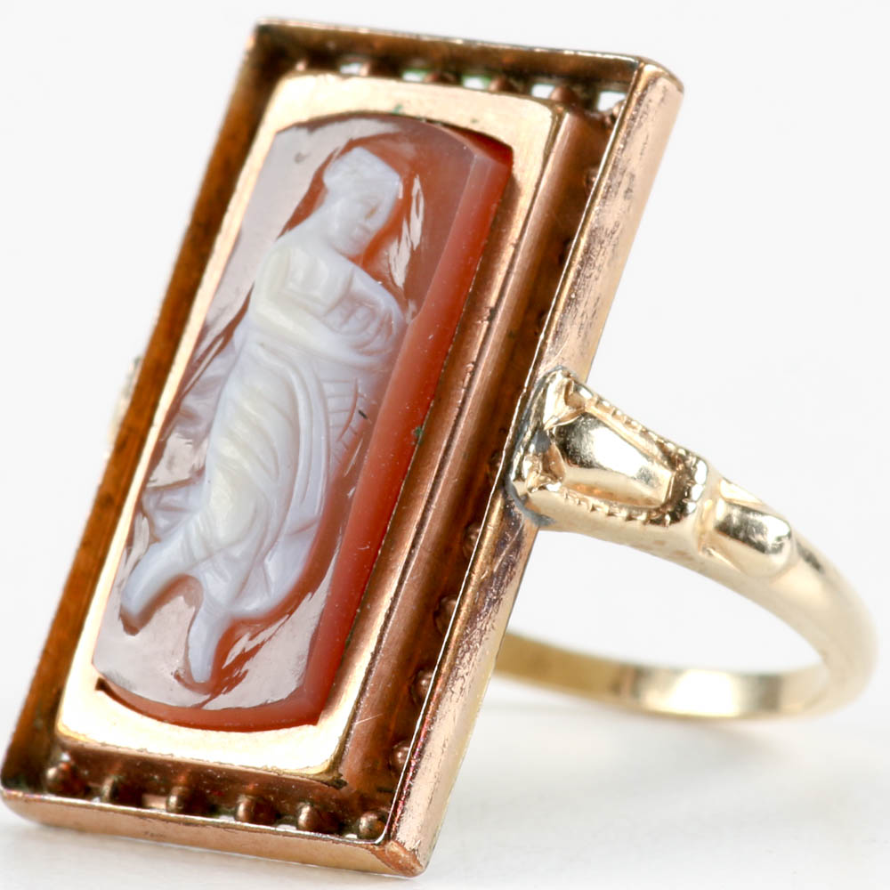 Victorian Sardonyx Cameo Ring with 14K Yellow Gold Band
