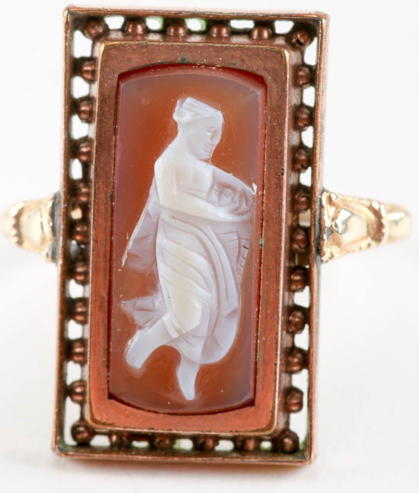 Victorian Sardonyx Cameo Ring with 14K Yellow Gold Band