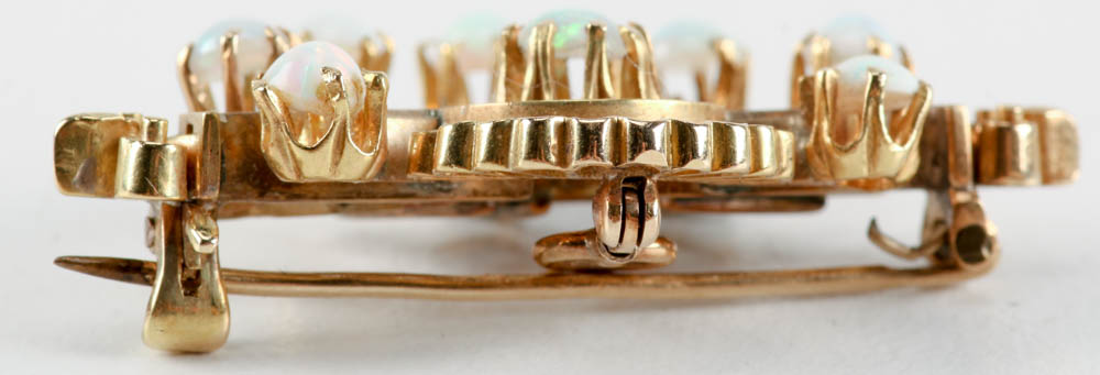 Antique 14K Yellow Gold Filigree Pin with Opals