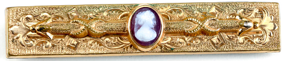 Antique Victorian Gold Filled Brooch and Bar Pin with Cameo