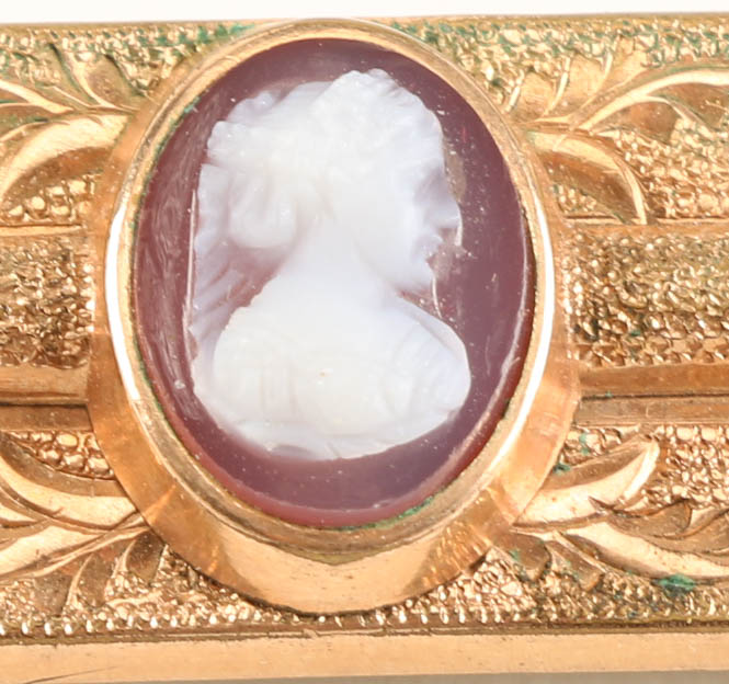 Antique Victorian Gold Filled Brooch and Bar Pin with Cameo