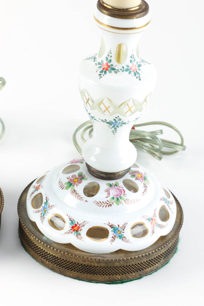 Pair of White Bohemian Glass Lamps