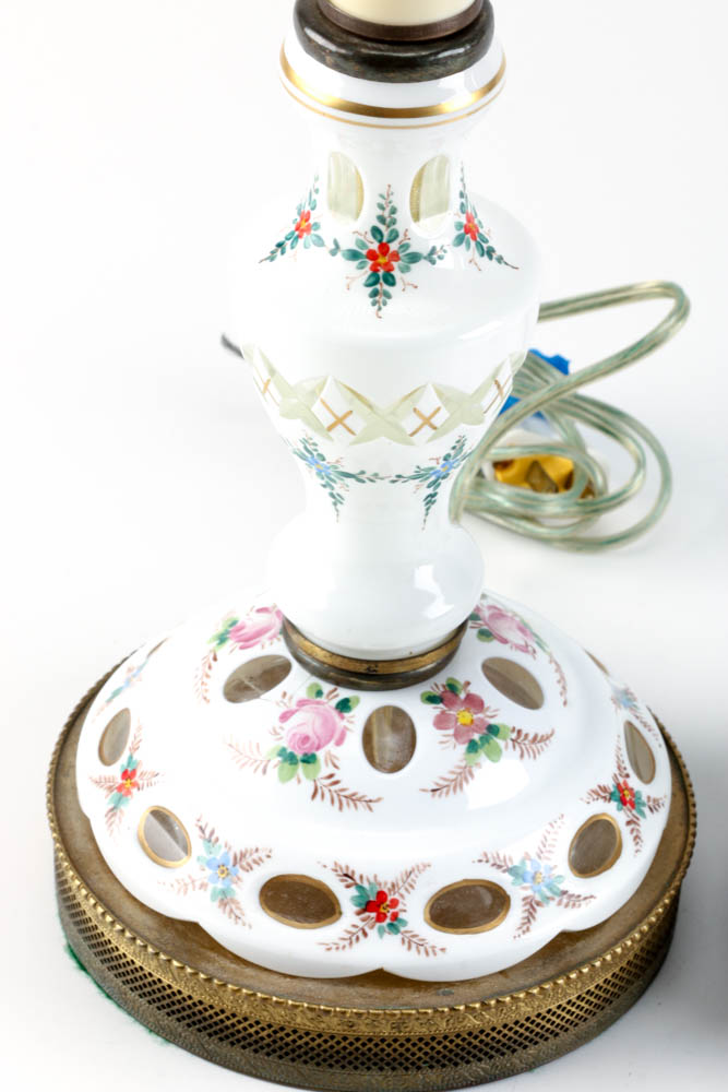 Pair of White Bohemian Glass Lamps