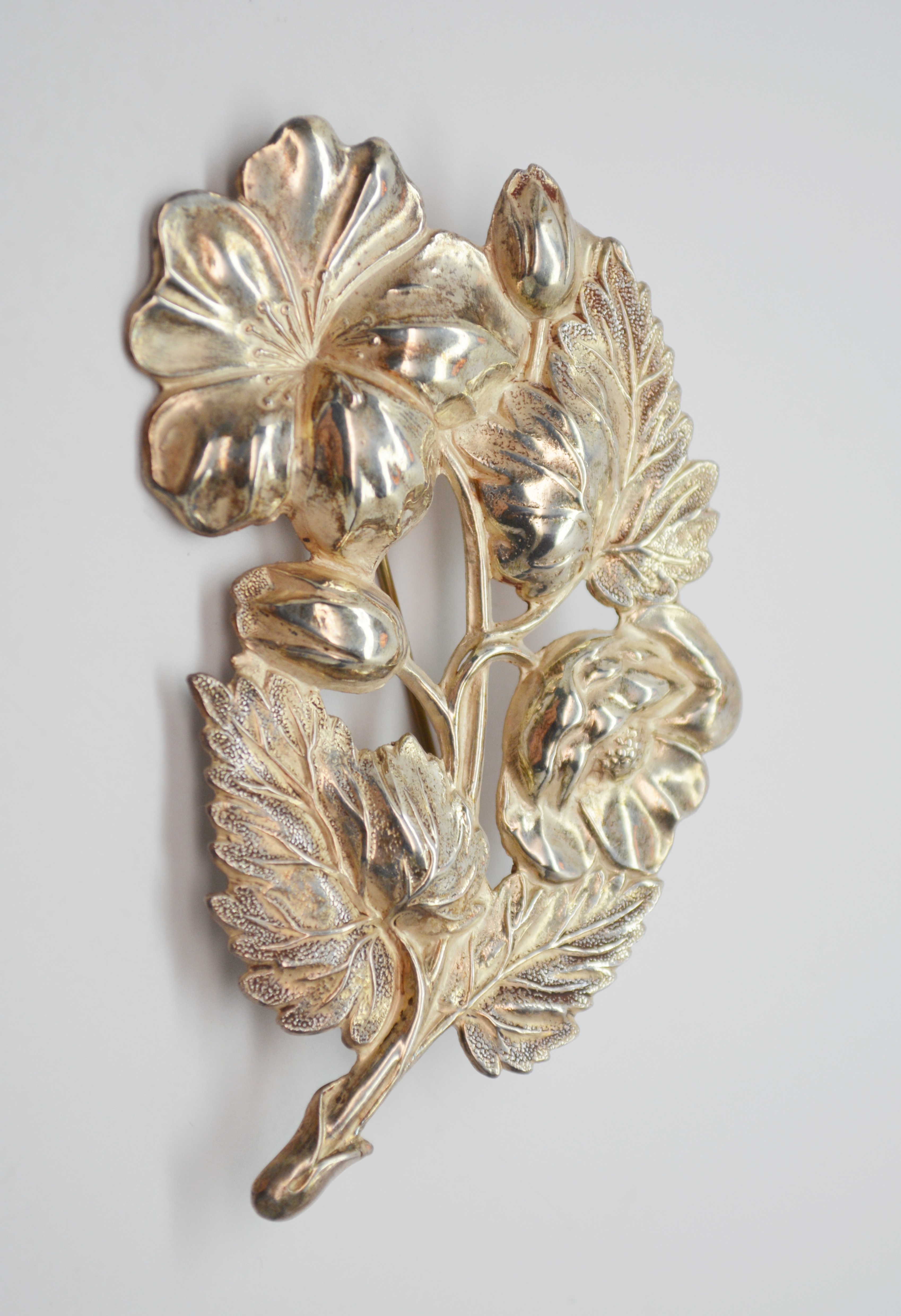 Three Sterling Silver Floral and Foliate Brooches