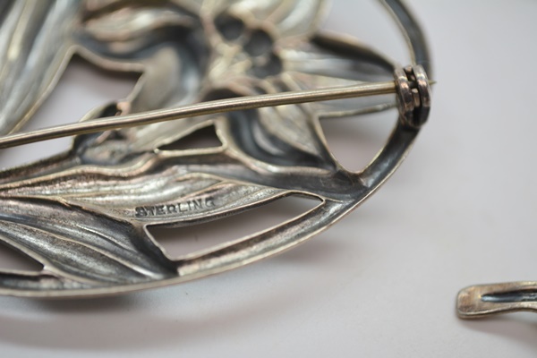 Three Sterling Silver Floral and Foliate Brooches