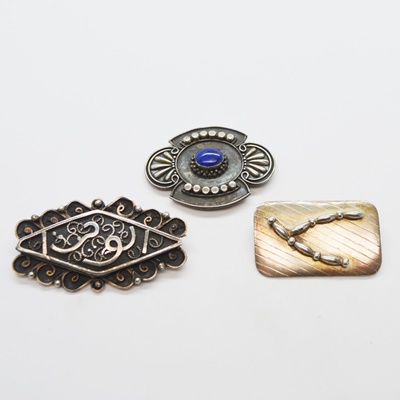 Three Sterling Silver and 800 Silver Brooches