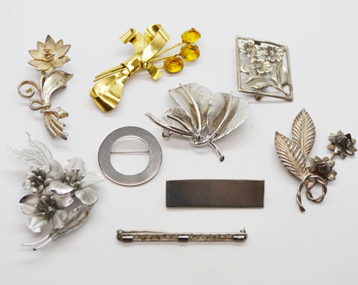 Nine Vintage Sterling Silver Brooches