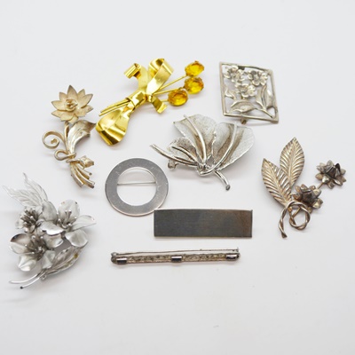 Nine Vintage Sterling Silver Brooches