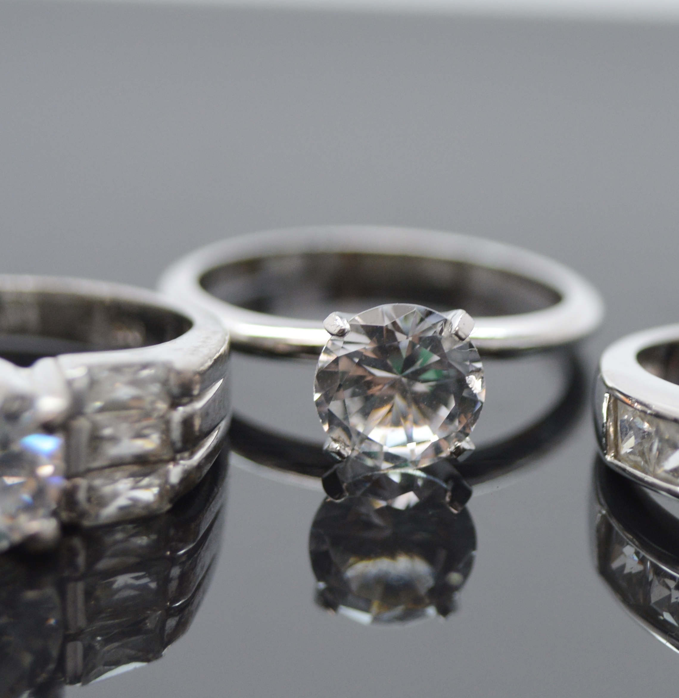 Three Sterling Silver Cubic Zirconia Rings