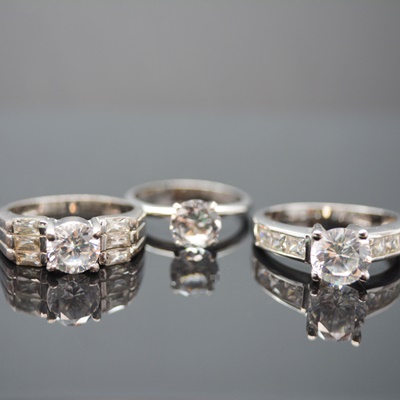 Three Sterling Silver Cubic Zirconia Rings