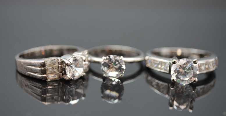 Three Sterling Silver Cubic Zirconia Rings