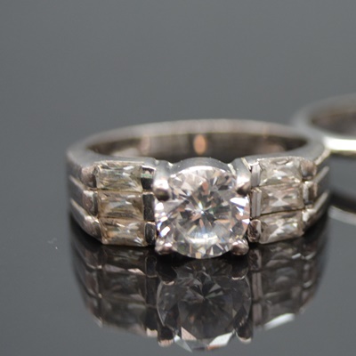 Three Sterling Silver Cubic Zirconia Rings