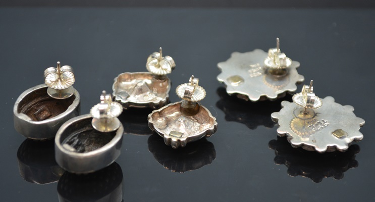 Three Pair of Sterling Silver Pierced Earrings