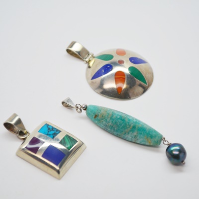 Three Sterling Silver Gemstone Pendants