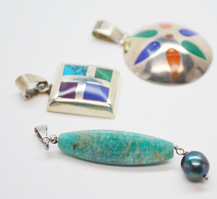 Three Sterling Silver Gemstone Pendants