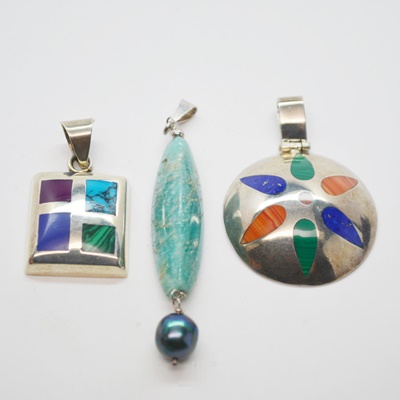Three Sterling Silver Gemstone Pendants