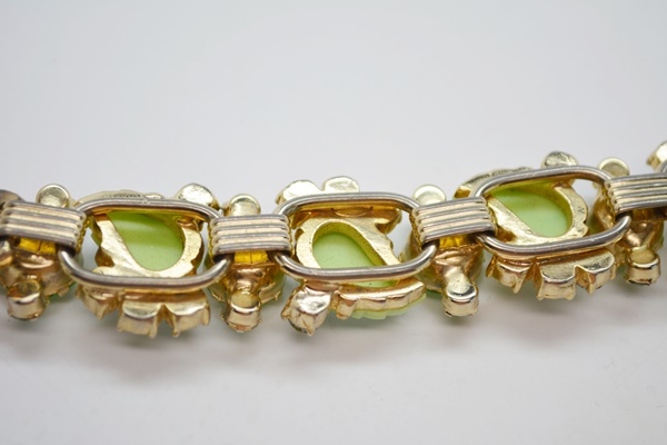 Vintage Gold Tone Rhinestone Bracelet, Brooch and Clip-On Earring Set