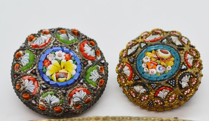Three Vintage Mosaic Bead Brooches