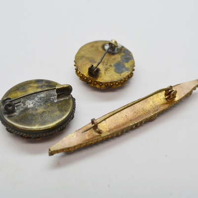Three Vintage Mosaic Bead Brooches