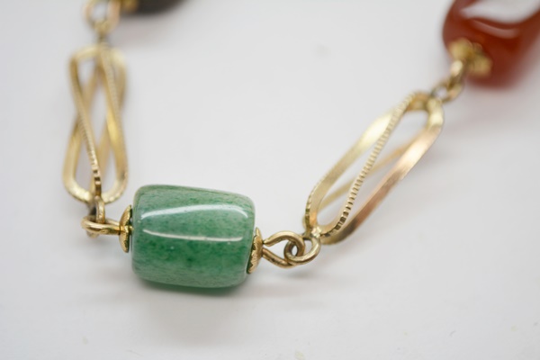 Circa 1940 Two Strand Gold Filled Bead Necklace and Gold Filled Gemstone Necklace