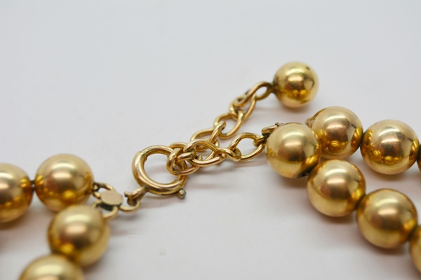 Circa 1940 Two Strand Gold Filled Bead Necklace and Gold Filled Gemstone Necklace