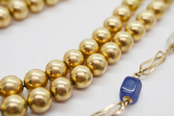 Circa 1940 Two Strand Gold Filled Bead Necklace and Gold Filled Gemstone Necklace