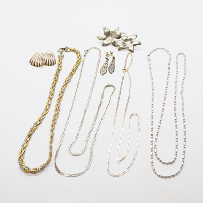 Three Pair of Sterling Silver Earrings and Four Sterling Silver Necklaces
