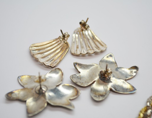 Three Pair of Sterling Silver Earrings and Four Sterling Silver Necklaces