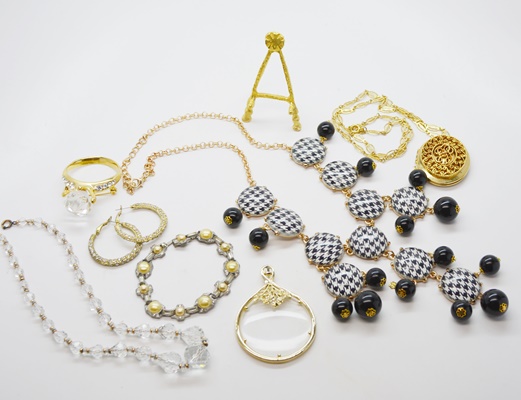 Collection of Gold Tone and Crystal Costume Jewelry