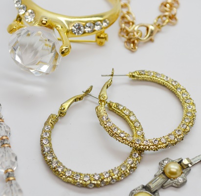 Collection of Gold Tone and Crystal Costume Jewelry