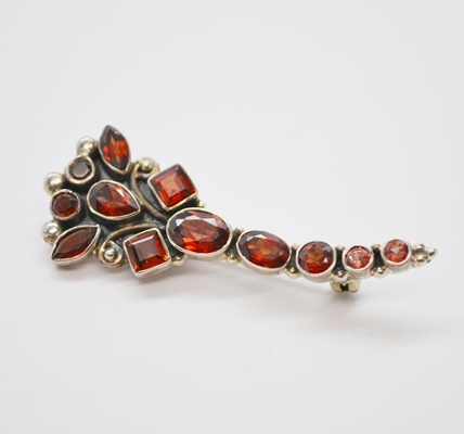 Sterling Silver Faux Garnet Brooch Pendant
