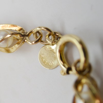 12K - 14K Gold Filled Saltwater Pearl Bracelet, Wreath Brooch and Necklace