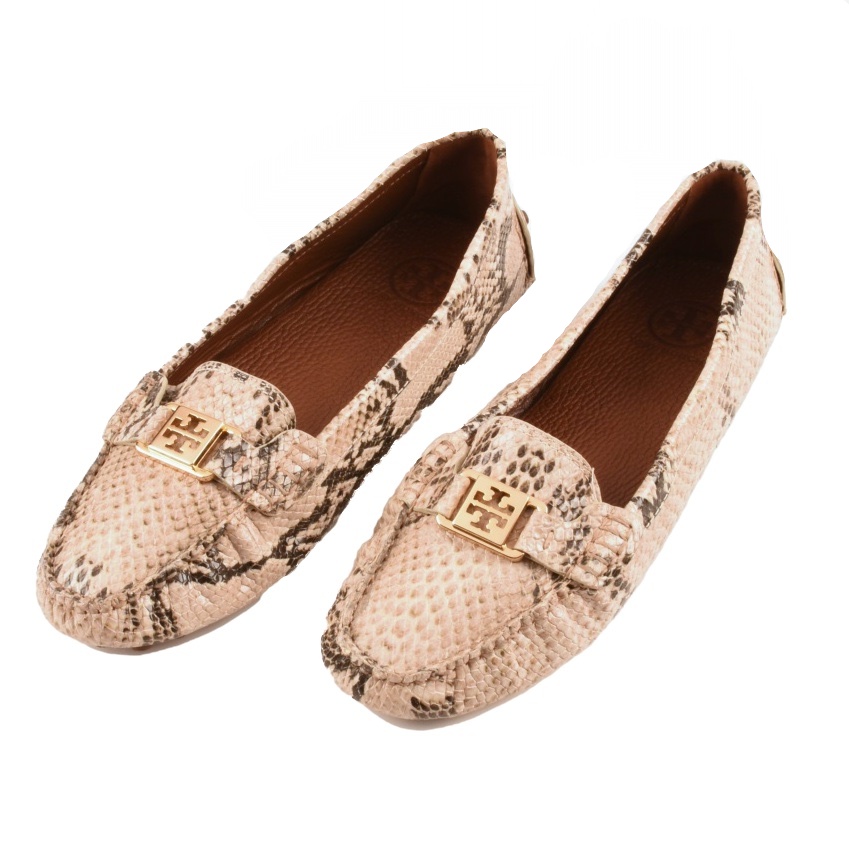 Tory Burch Python Printed Leather Driving Moccasins, New